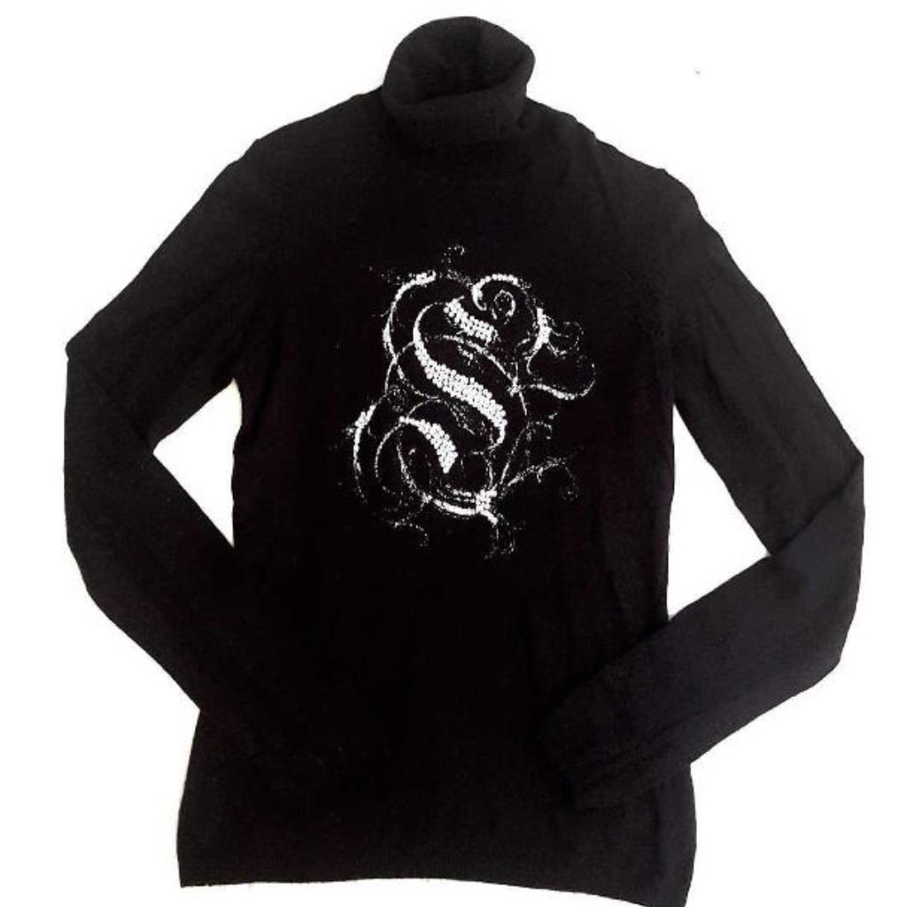 Jacob Cashmere + Angora Black Sequins Turtleneck